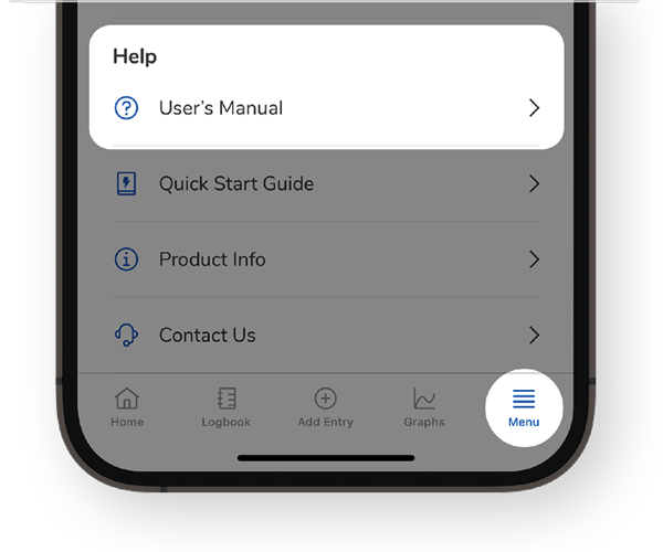 Screenshot of the SmartGuide apps’ Help section featuring a highlight over the User Manual.