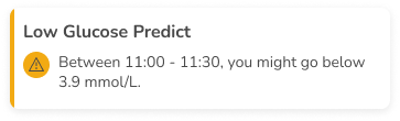  Low Glucose Predict popup warning in the Accu-Chek SmartGuide Predict app