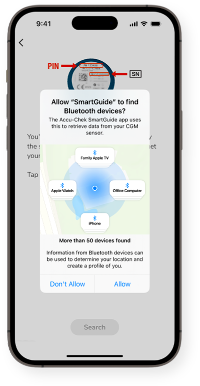 SmartGuide apps’ Pairing search to use Bluetooth.