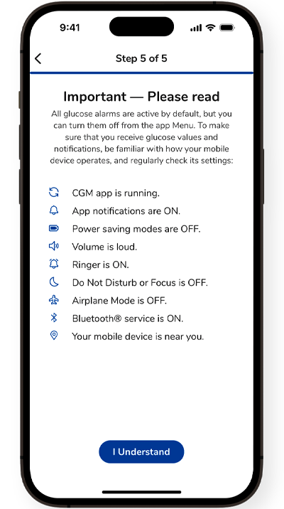 Screenshot of settings and set up details in the SmartGuide app.