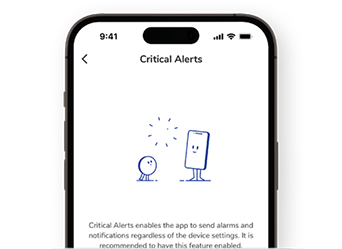 Screenshot of Accu-Chek SmartGuide app displaying the Critical Alerts description.