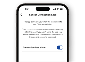 Screenshot of Accu-Chek SmartGuide app displaying Sensor Connection Loss screen.